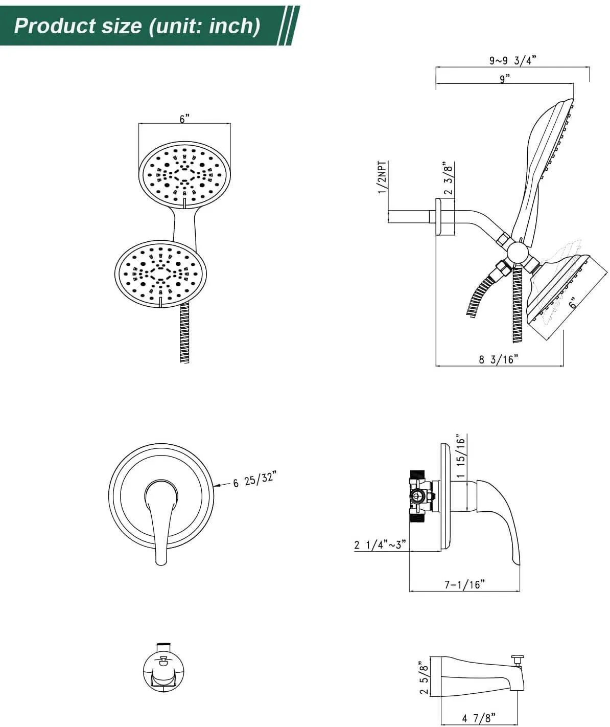 AIHOM Dual Shower Head Faucet Shower Trim Kit(Valve Included)