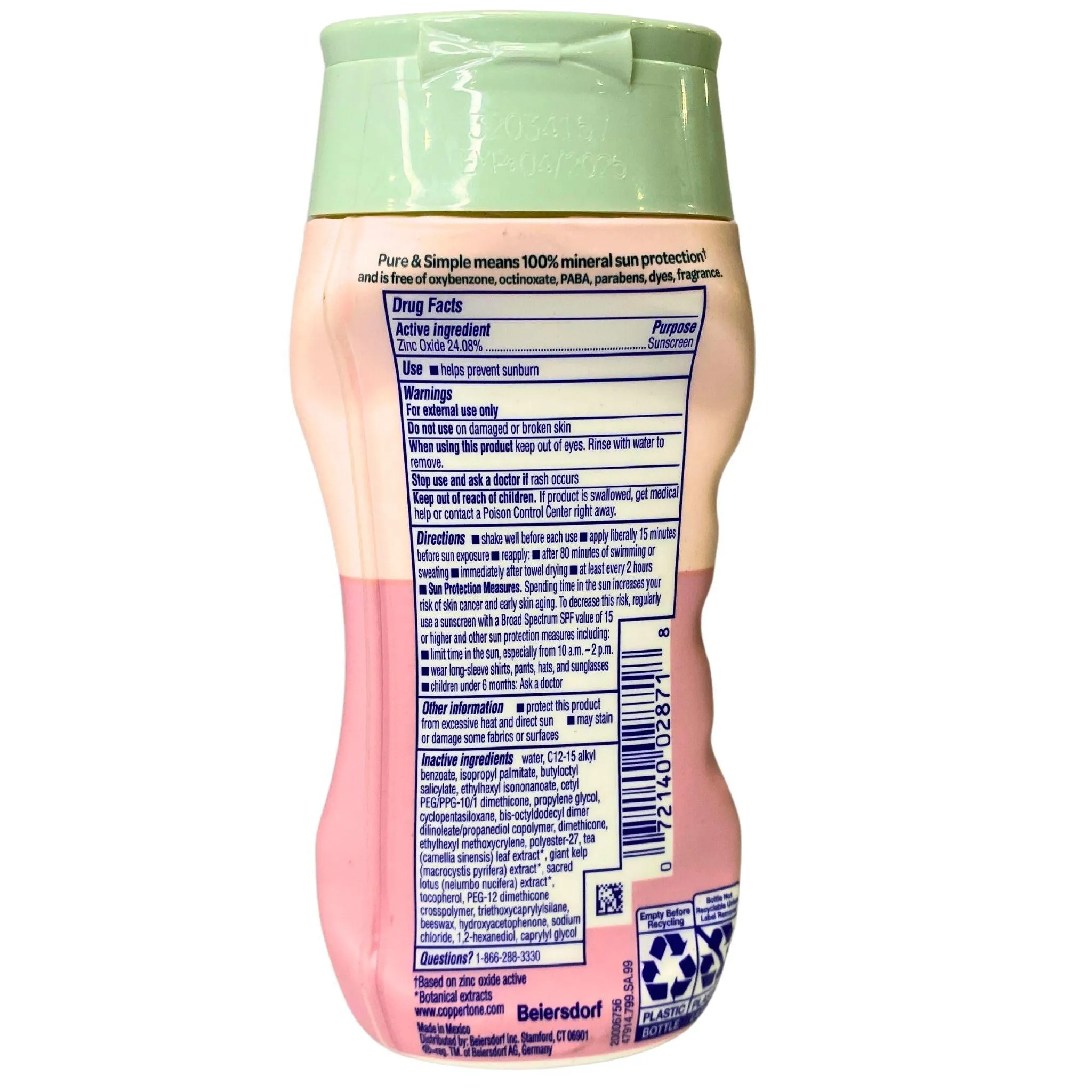 Coppertone Zinc Oxide Sunscreen Pure & Simple Baby SPF 50 6OZ (66 Pcs Lot)