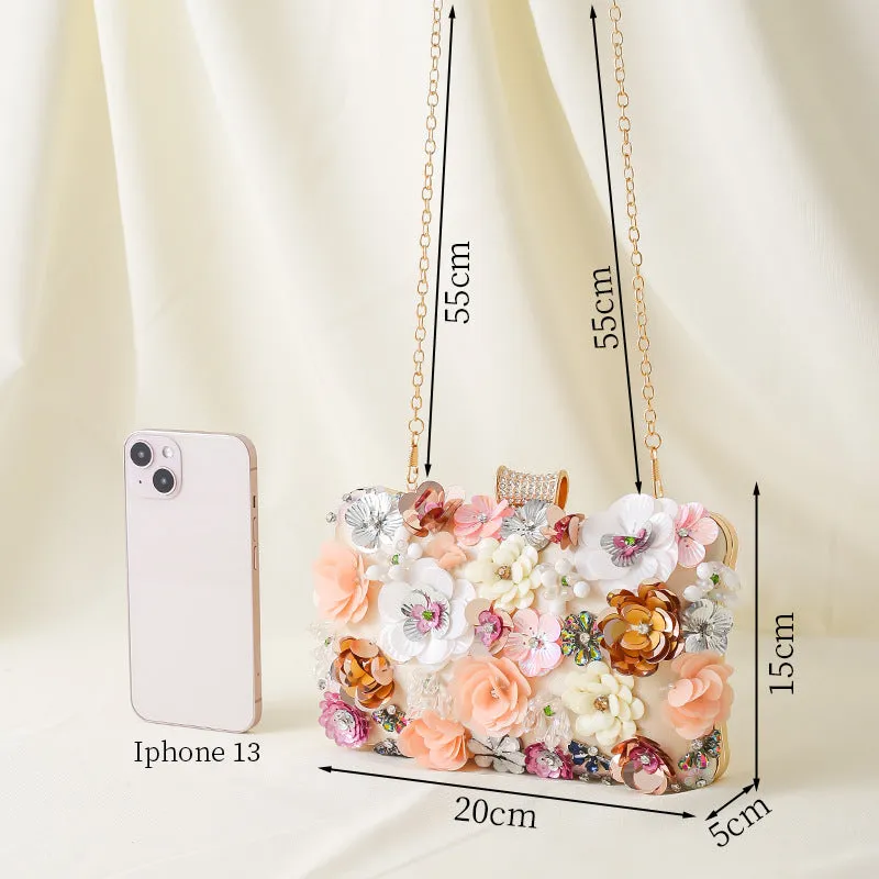 Handmade Flower Beaded Clutch Dinner Bag