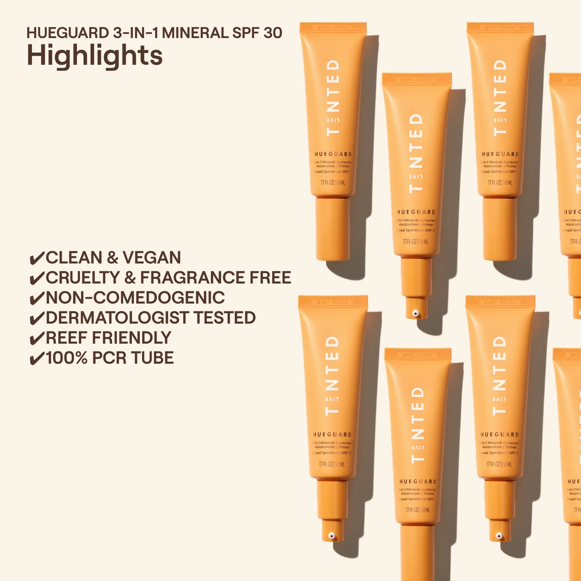 Hueguard® 3-in-1 Mineral Sunscreen, Moisturizer, Primer SPF 30