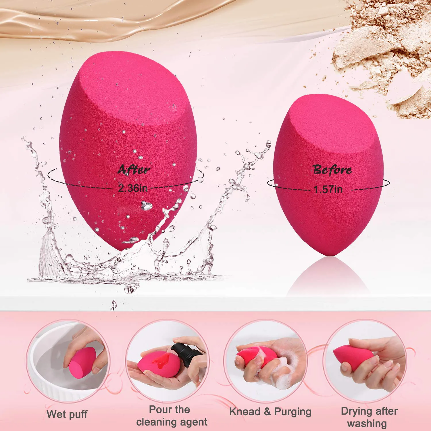 Makeup Sponges, Larbois 3-Pack Blender Beauty Foundation Blending Sponge, Professional Beauty Makeup Set for Dry & Wet Use (Oblique, Red Black Purple)