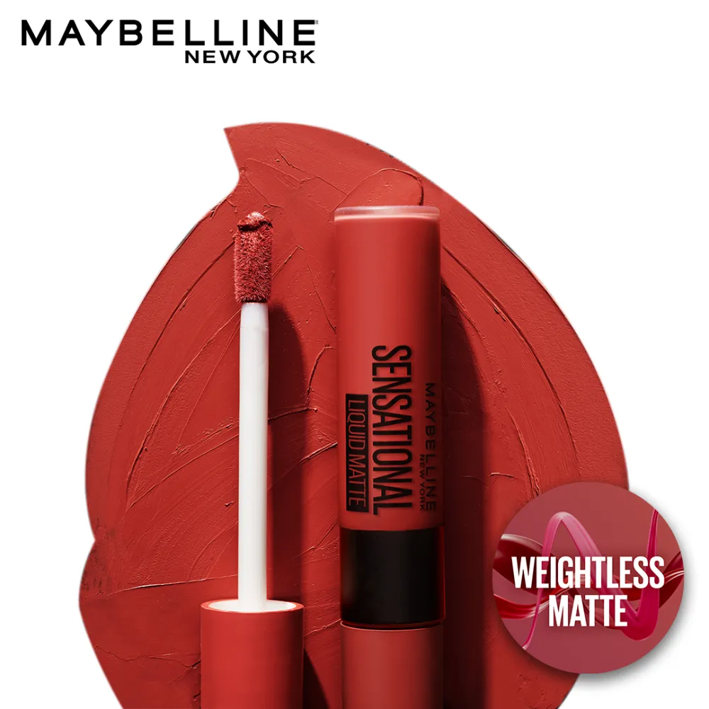 Maybelline New York Sensational Liquid Matte Lipstick, 12 More than Red, 7ml - Liquid Lipstick Shades Delivering Intense Matte Color Effect