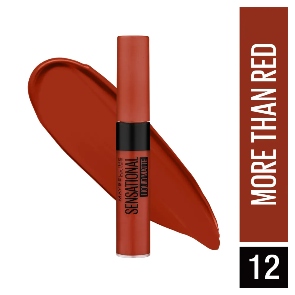 Maybelline New York Sensational Liquid Matte Lipstick, 12 More than Red, 7ml - Liquid Lipstick Shades Delivering Intense Matte Color Effect