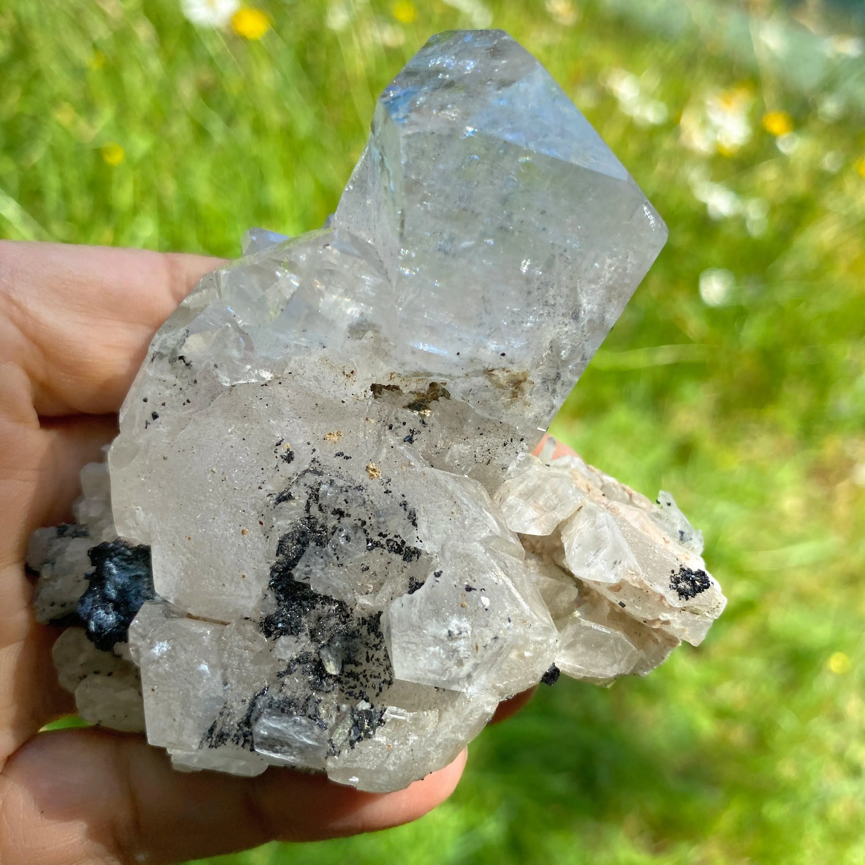 Rare Find ~Old World Collection Natural Calcite & Black Ilvaite Crystals from Dalnegorsk, Russia
